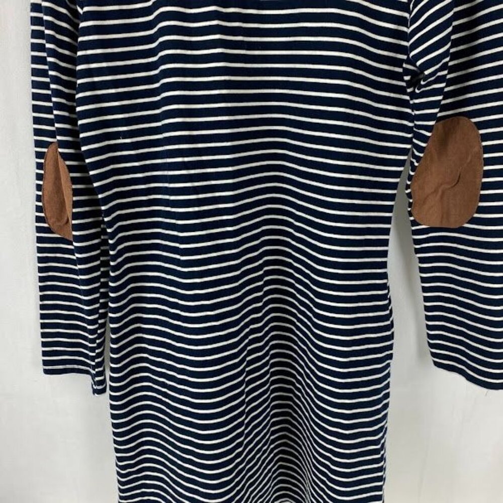 Umgee Preppy Striped Long Sleeve Suede Accent Knee Length T-Shirt Dress Sz Med. - Picture 9 of 16